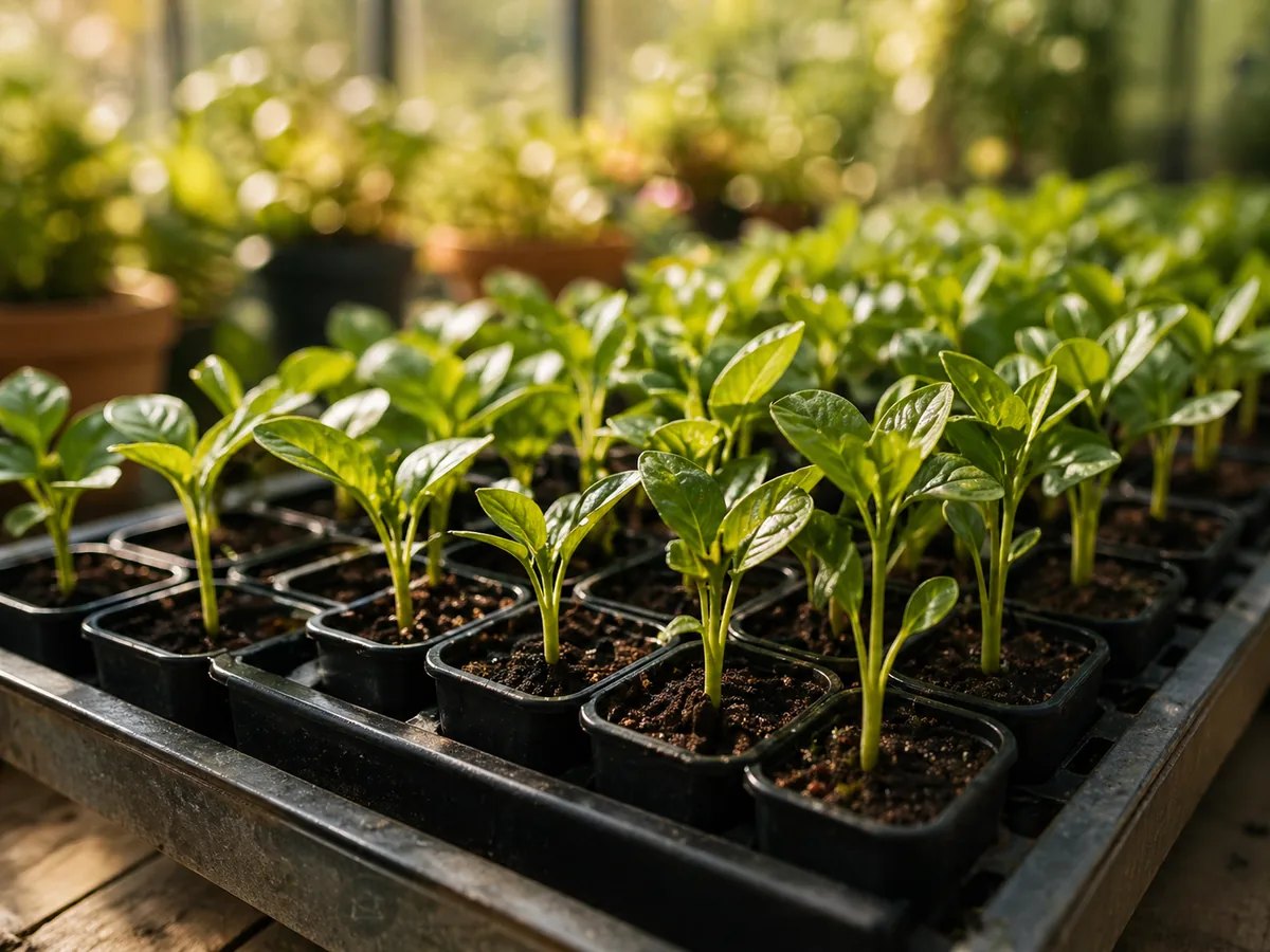 Seedlings growing inside a greenhouse